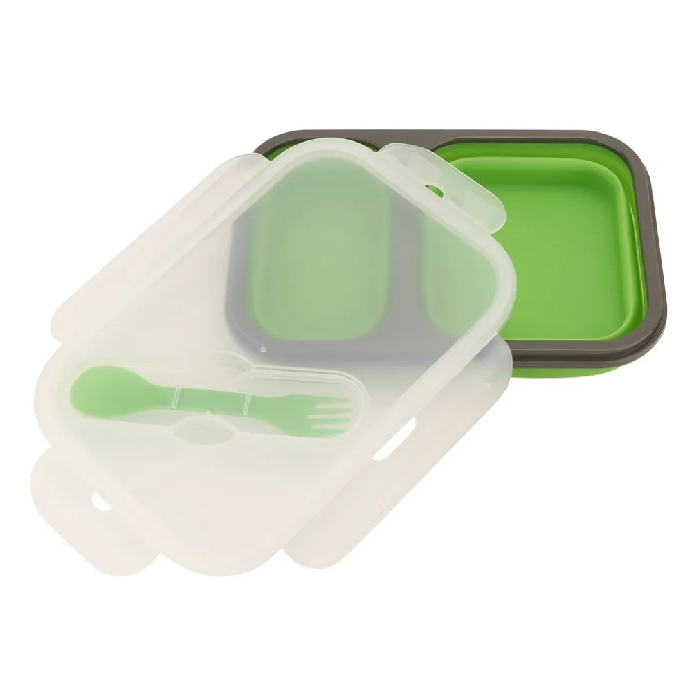 2PCS Practical 1000ml Collapsible Lunch Box Silicone 2 Compartments Folding Food Container Portable Storage Bowl For Meal Prep