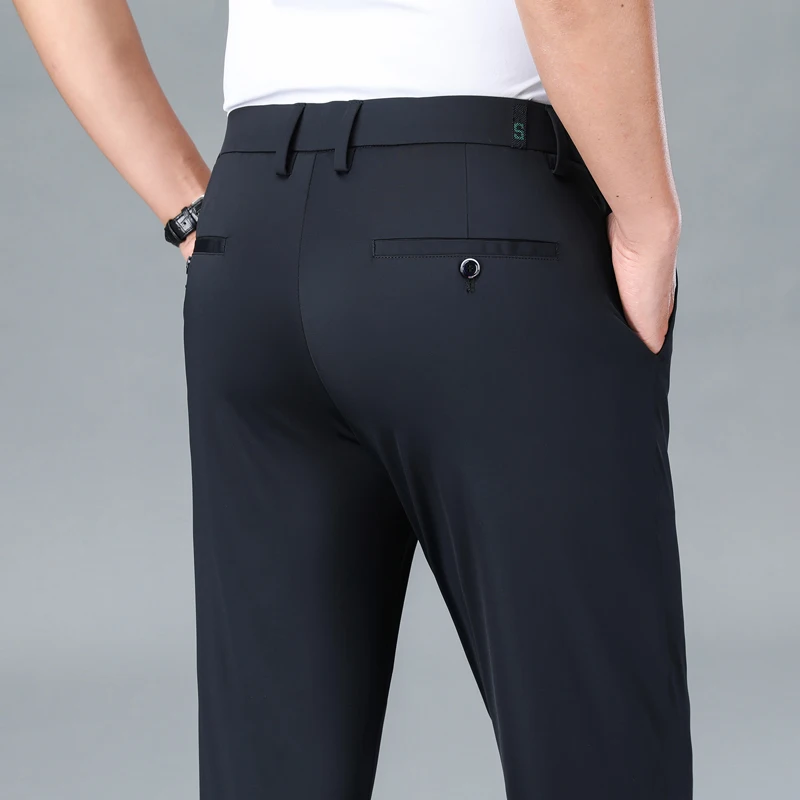 Pantalones informales de negocios para hombre, traje fino de alta gama que combina con todo, elástico, sedoso, transpirable, Formal, novedad de verano, 2024