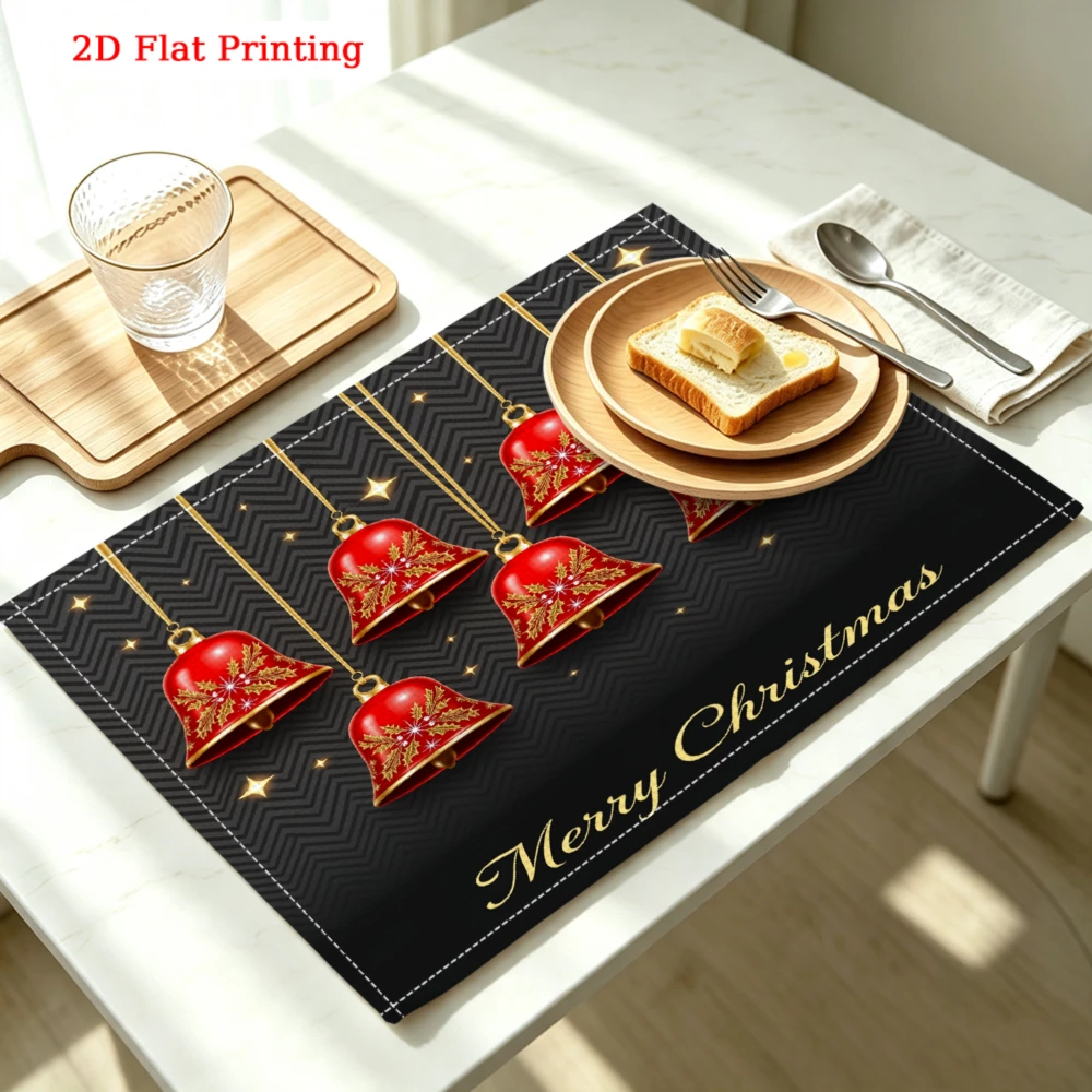 Red Bells On Black Background Kitchen Placemat Coaster Linen Pad Dish Coffee Cup Table Mat 30x40cm Home Decor