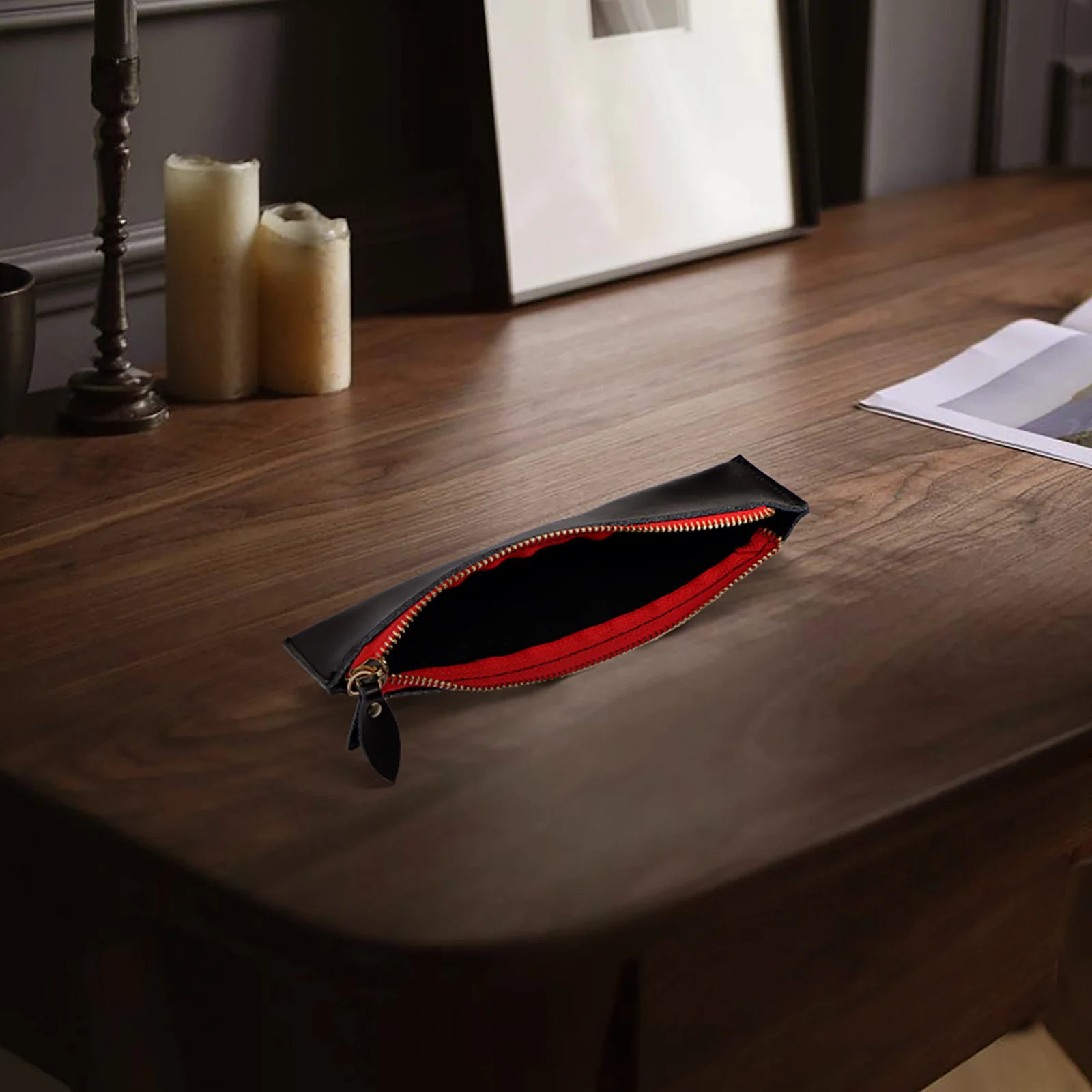 

1Pcs Black Vintage Pen Bag Multipurpose Pencil Box Zipper Closure Large Capacity Stationery Pouch Stationery Bag