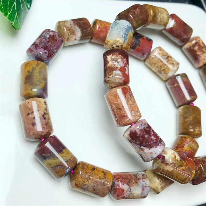 Natural Ocean Jasper Bucket Beads Bracelet Fashion Gemstone Crystal Jewelry Women Healing Bohemia Holiday Gift 10x16mm