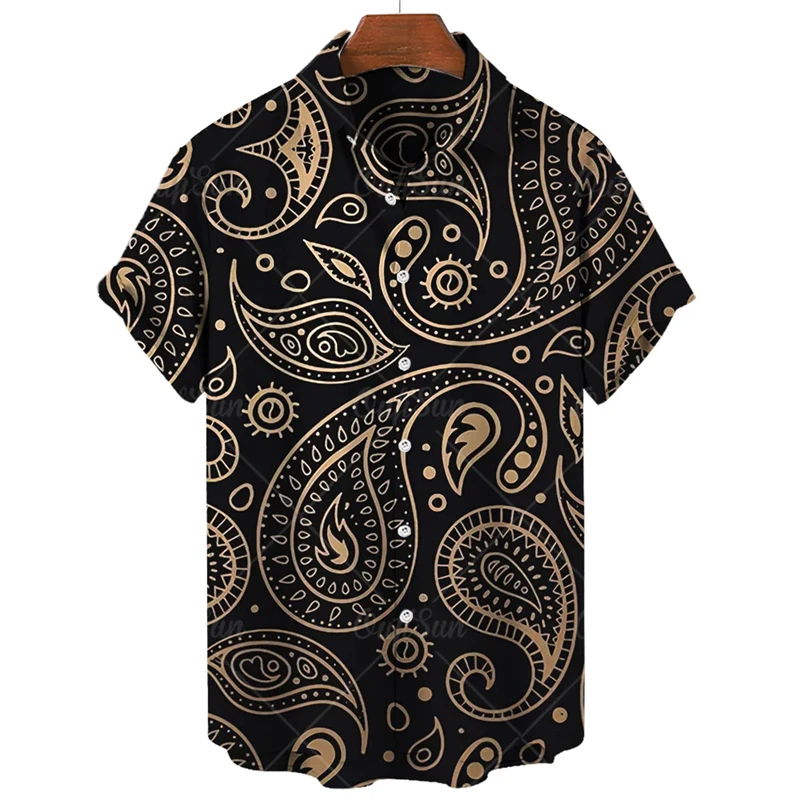 Hawaii Shirts For Men 3D Paisley Graphic Short-sleeved T-shirt Casual Lapel Buttons Male Tops Summer Oversized Personality Tees