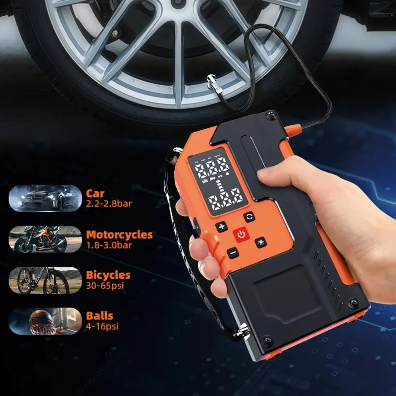 

Mini Air Compressor 8000mAh - Dual-Function Tire Inflator & Jump Starter