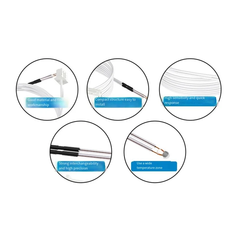 5Pcs For Ender 3 Thermistor,NTC 100K Glass Bead Thermistor,3D Printer NTC 3950 Ohm Thermistor Temp Sensor With XH2.54-2P Durable