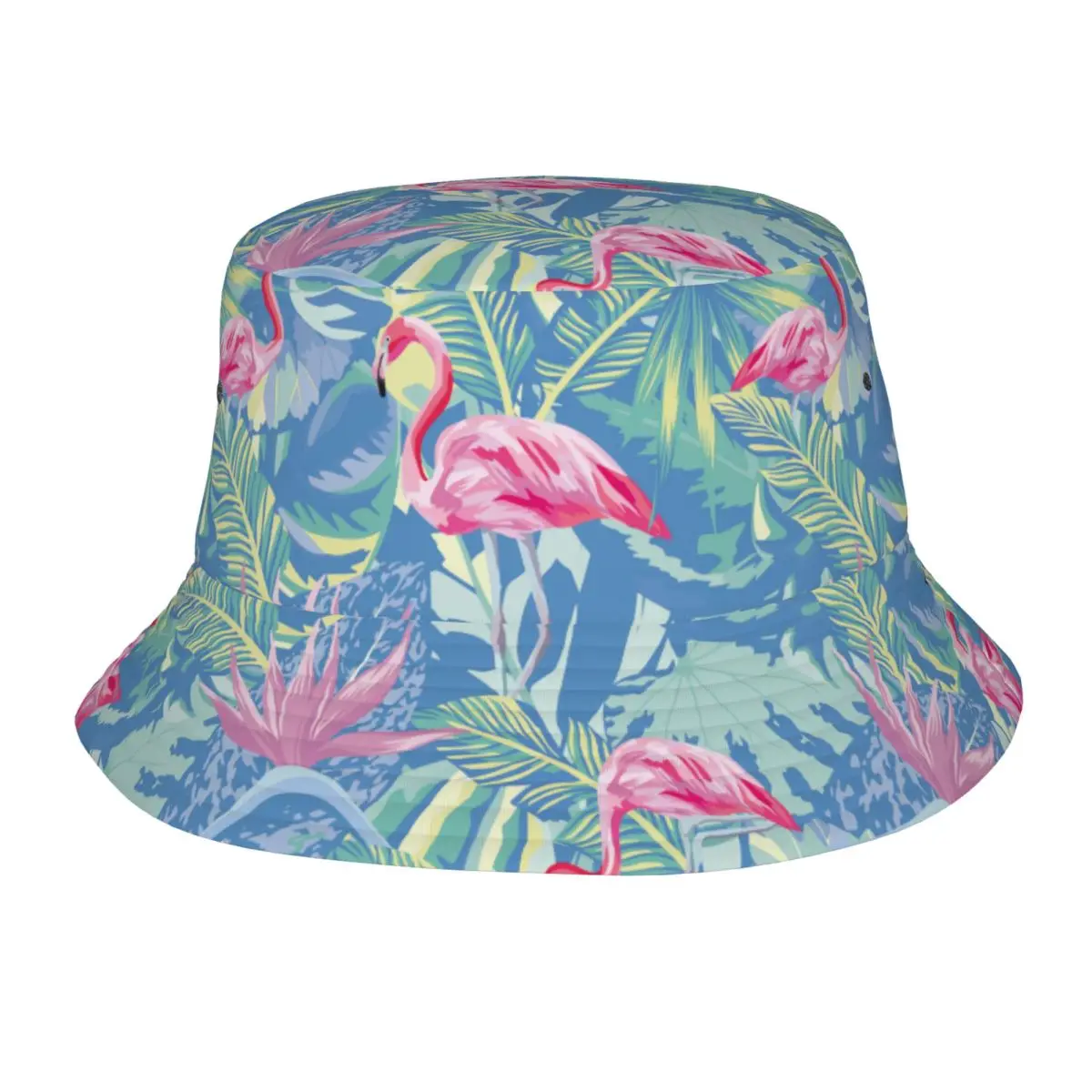 Teen Bucket Hats Tropical Pink And Blue Watercolor Flamingo Travel Headwear Lightweight Outdoor Fishing Hats Bob Hats Gifts Idea