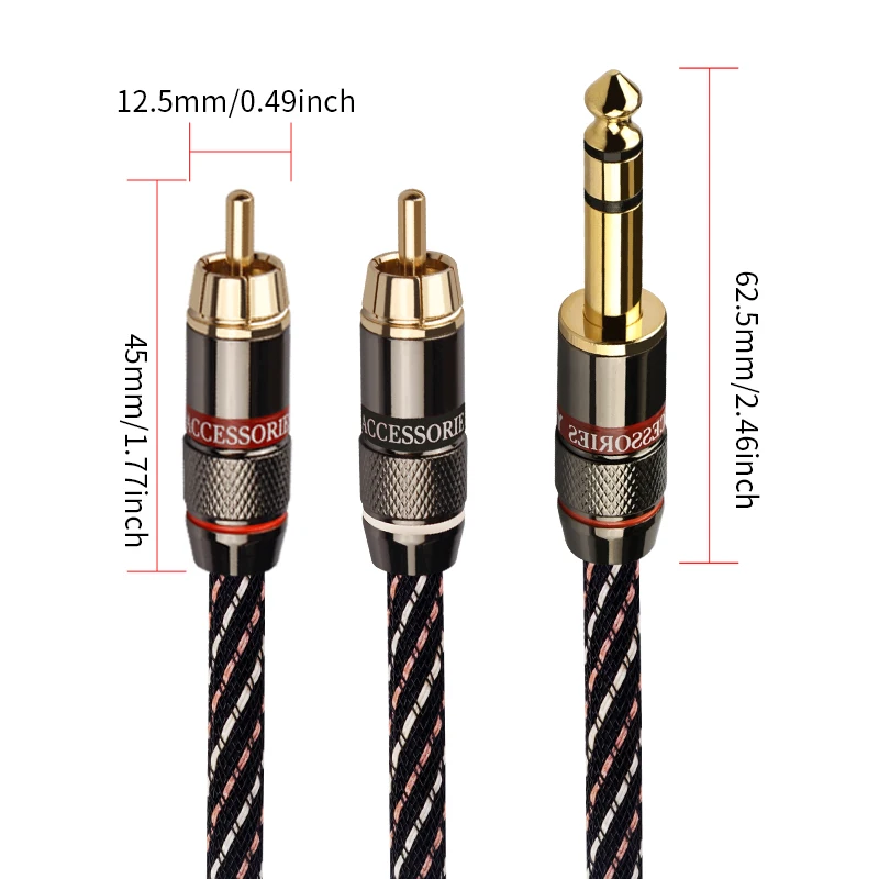 YYTCG Professional 6.35 To 2RCA Adapter Cable Excellent Sound Easy Connection 1/4 Inch Male TRS Stereo Plug To RCA Male Cable