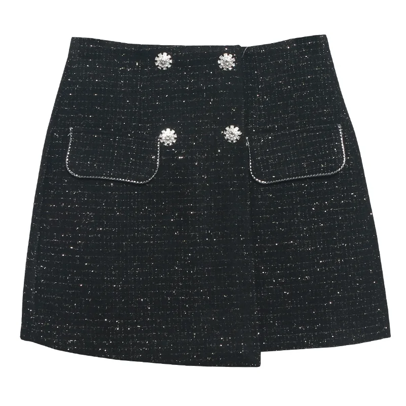 

Женская яркая шелковая твидовая юбка, небольшая Очаровательная Стильная трапециевидная короткая юбка с высокой талией, Осень-зима 2024