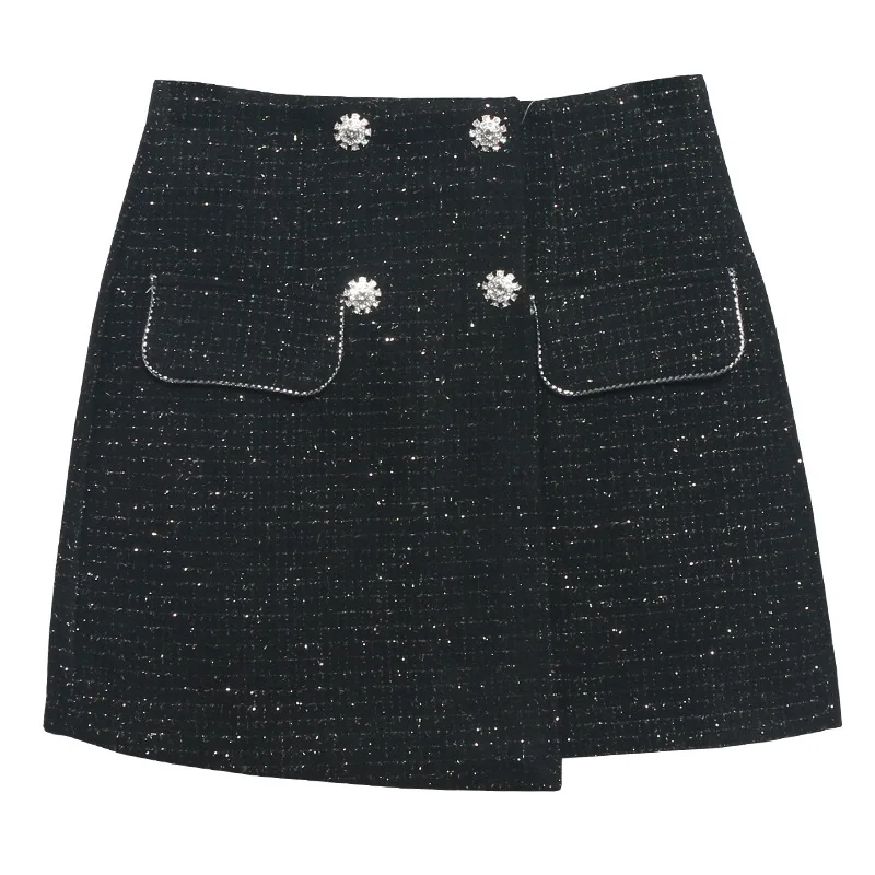 

Women's autumn/winter bright silk tweed half skirt 2024 new small fragrant style high waisted irregular A-line short skirt