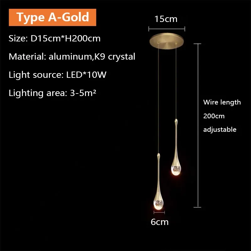 Nordic LED luxe kristallen hanglamp voor woonkamer, eetkamer, slaapkamer, nachtkastje, kroonluchter, binnenhuisdecoratie, verlichtingsarmatuur, glans
