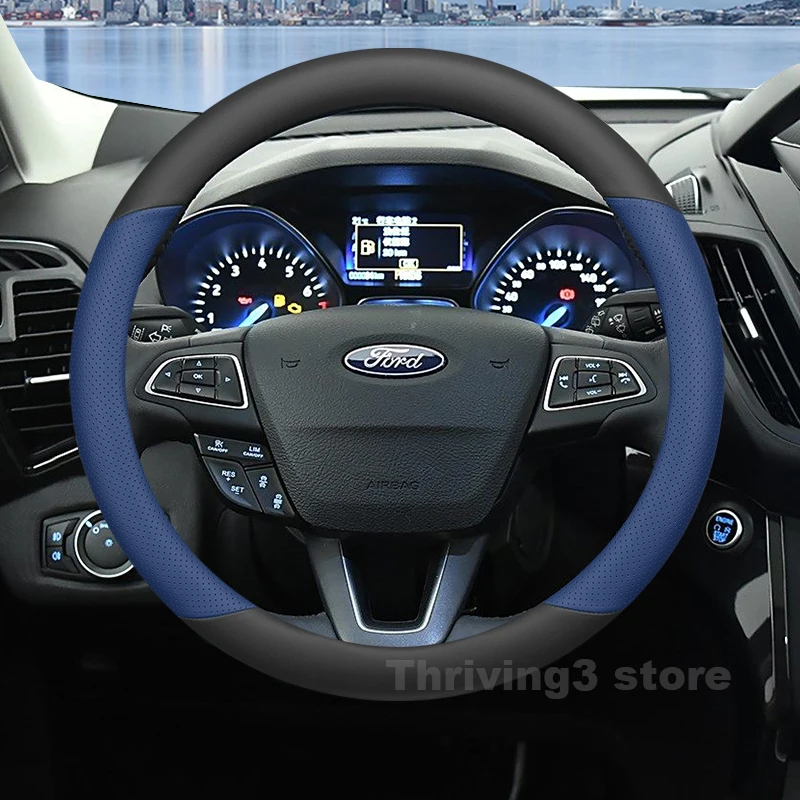 

Leather Car Steering Wheel Cover For Ford F150 F250 F-Series Everest 2015-2025 Non-slip Auto Steering Wheel interior Accessories