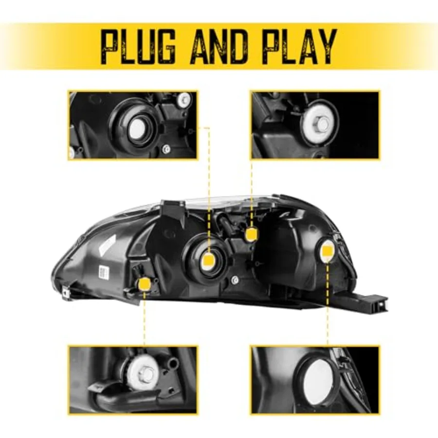 استبدال مجموعة المصابيح الأمامية لـ 1996 1997 1998 Civic EJ EM EK مع شريط LED DRL مجموعة مصابيح أمامية عالية الأداء لتعزيز #5