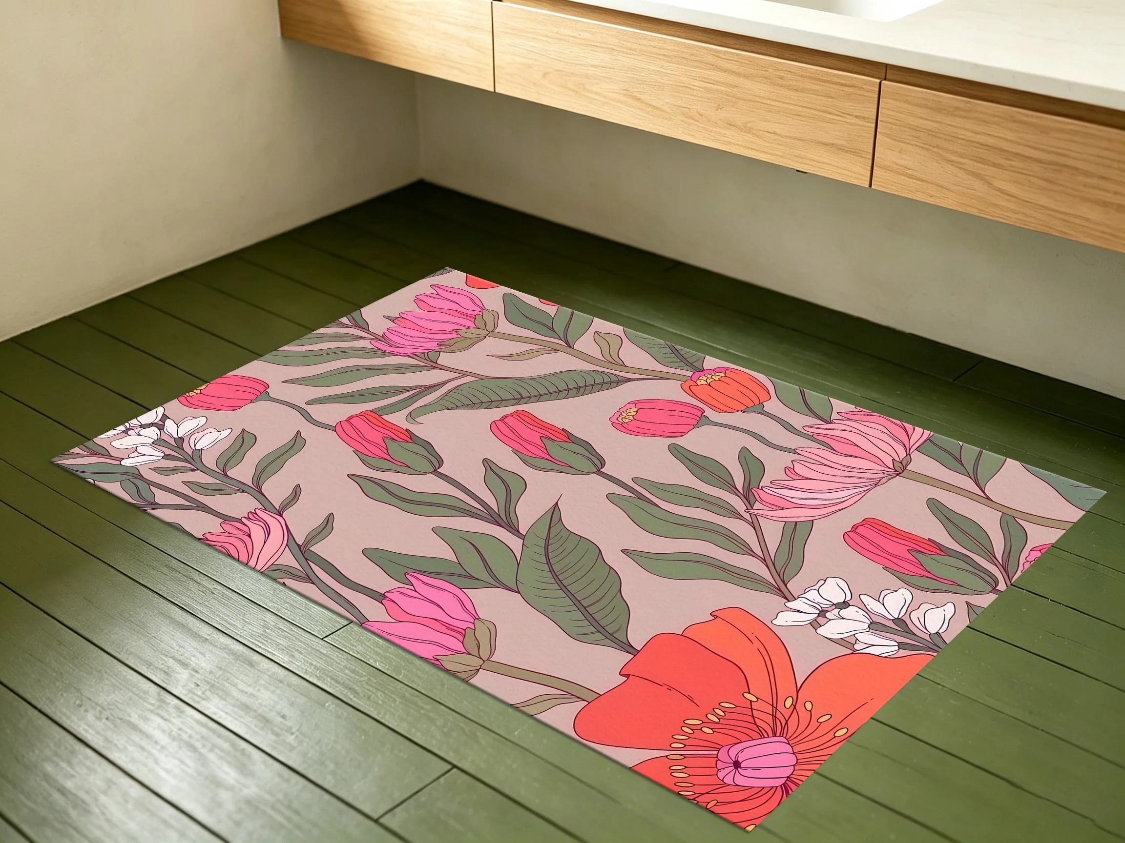 2D Hand-Painted Floral Rug French Retro Style Living Room Bedroom Home Decor