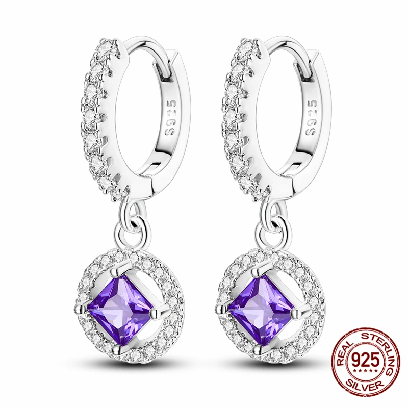 

2026 NEW 925 Sterling Silver Purple Princess Zircon Earrings for Women Fashion Earrings Ear Studs Fine Jewelry Party Gift