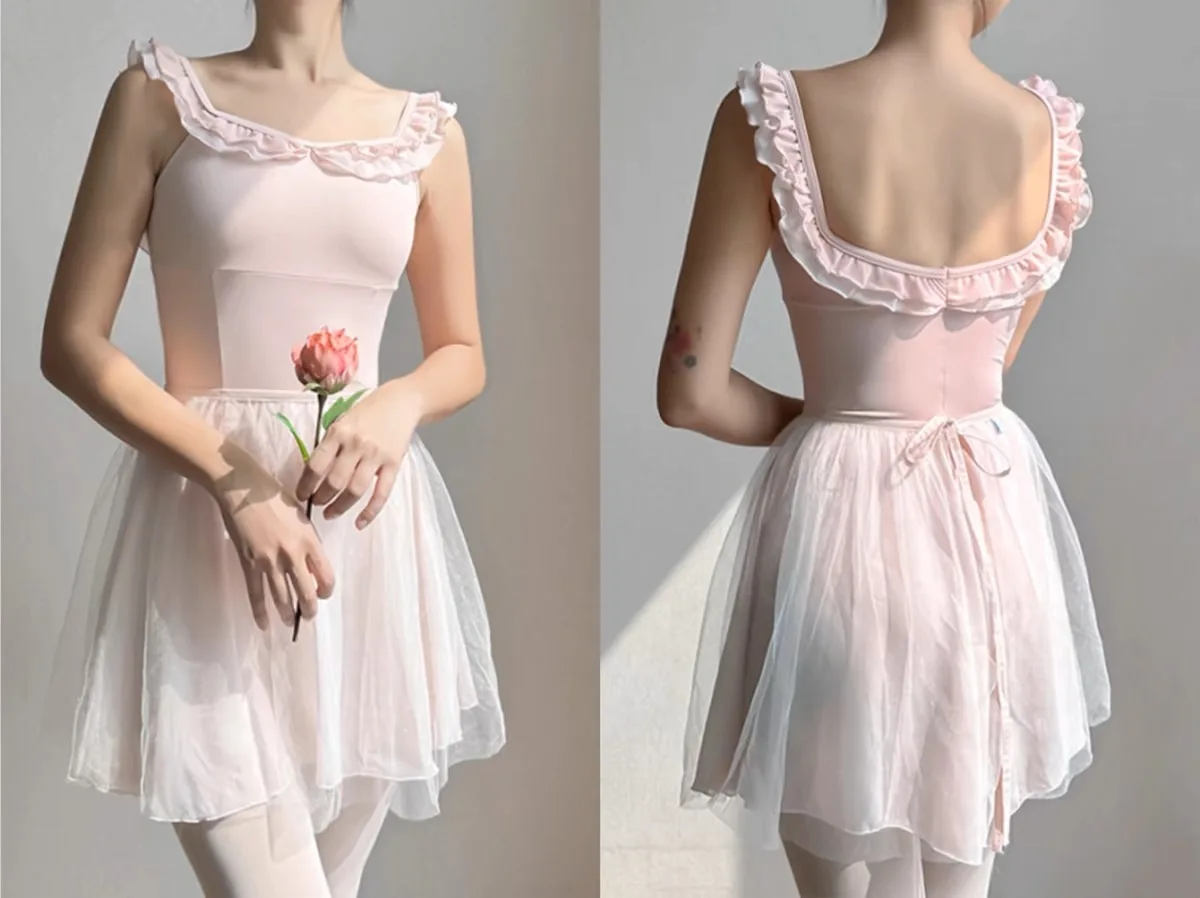 

customized women's adult ballet yoga dance gymnastics practice clothes mesh one-piece body clothing skirts dress leotard costume