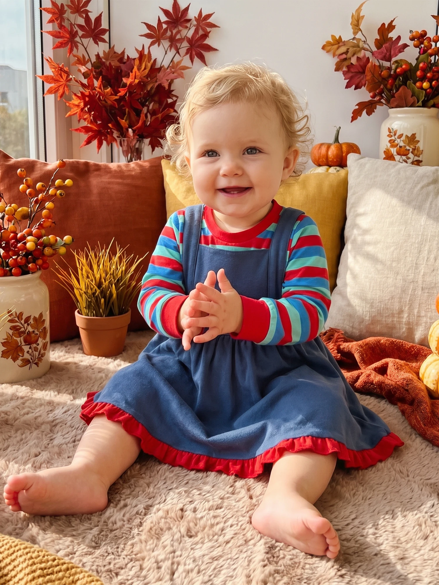 O Neck Striped Outfits Long Long Sleeve Little Fall Striped Tops Overalls Little-Girl O Little Girl Fall
