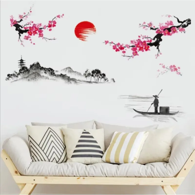 Chinese Style Sakura Japanese Pink Cherry Blossom Tree Decoration Mural Decals Wall Sticker Poster Wallpaper Decor.