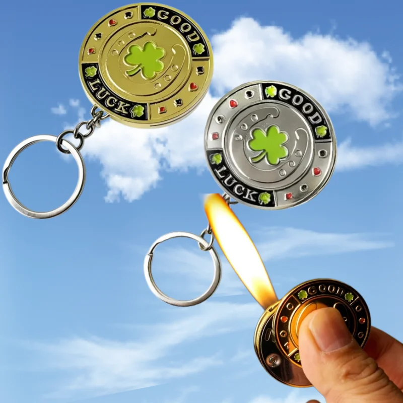 

New Metal Lucky Clover Keychain Lighter Outdoor Portable Mini Inflatable Lighter Cigarette Accessories Smoking Gifts