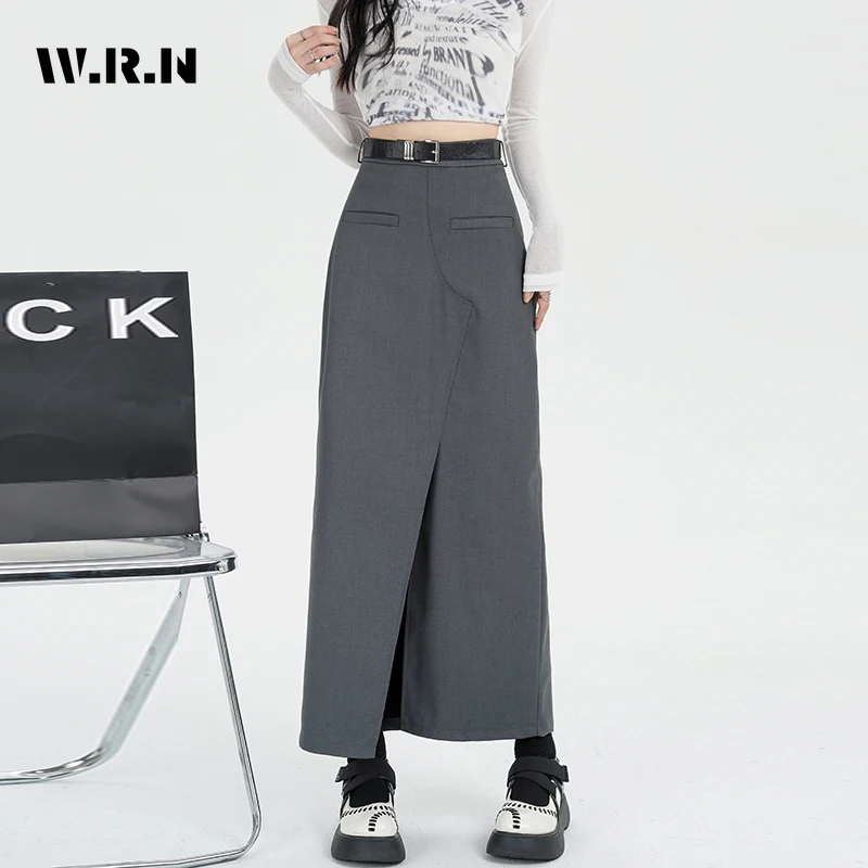 2023 Autumnr Office Lady Style Solid Color Soft Mid Long Suits Skirts Women Vintage Casual High Waist Slim Fit A-Line Skirt Y2K