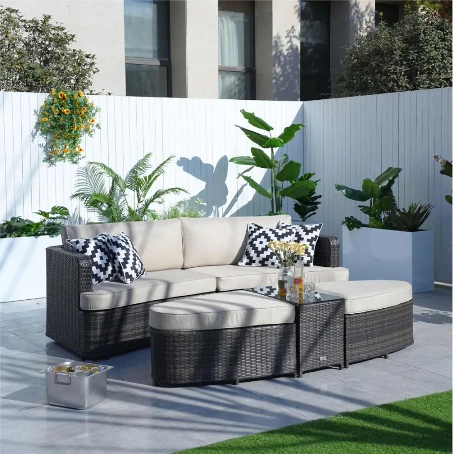 Direct Wicker 5Piece Outdoor Wicker Sofa Daybed Set Patio Furniture Sunbed