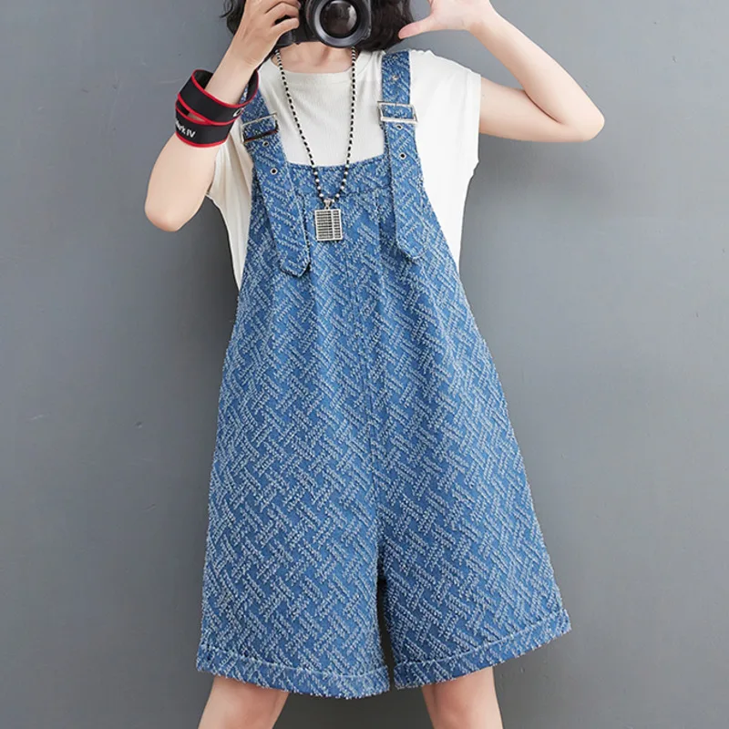 #2341 Summer Short Jumpsuits Women Wide Leg Overalls Ladies Loose Casual Vintage Sleeveless Playsuits Rompers Womens High Waist