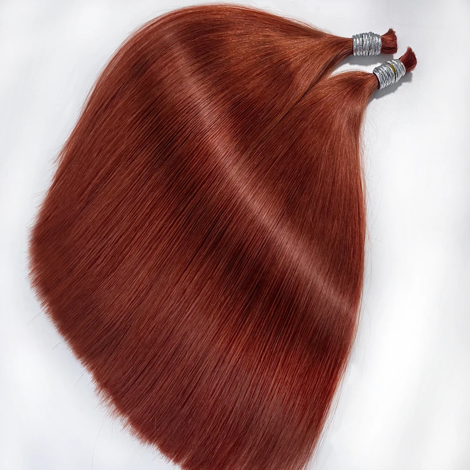 Extensions de cheveux humains en vrac pour salon, 100% vrais cheveux naturels, sans trame, rouge foncé, brun, UNIS issement des racines, haute qualité, 33 #