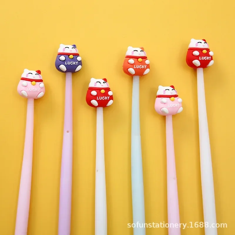 48PCS Lucky cat doll lovely stationery pen Japanese retro students neutral pen office writing stationery pen wholesale