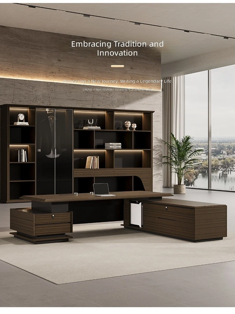 Modern Luxury Executive Desk Set for Office, Large Boss Desk with Chair, High-End Manager Workstation, Premium Office Furniture