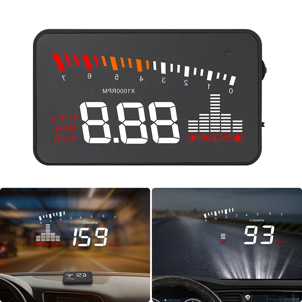 X5 OBD Head Up Display Windschutzscheibenprojektor Bordcomputer Übergeschwindigkeitsalarm Spannung Wassertemperatur Fahrentfernung LCD-Display