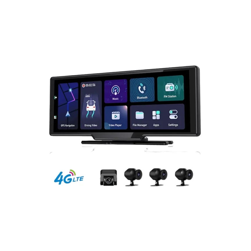 360 Degree10.26 Inch 4 Channel Cameras Android 10 Way 4G Rear View Mirror Car Dash Cam With ADAS BSDGPS Navigation HD 720P WiFi