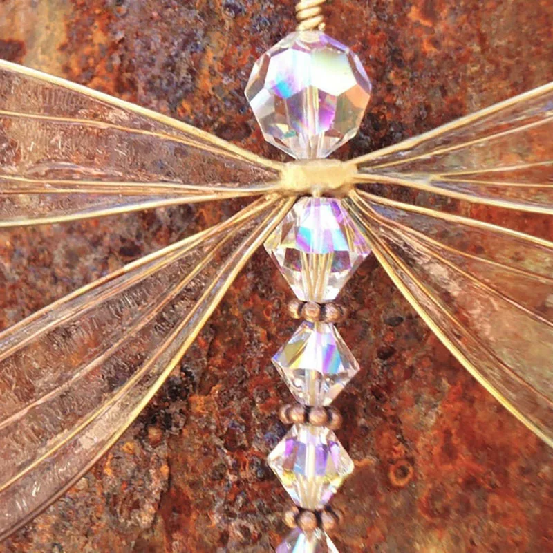 Crystal Dragonfly Sun Catcher Pendant Metal Wing Lines Glass Crafts Home Decoration Curtain Window Ornament Christmas Tree Decor