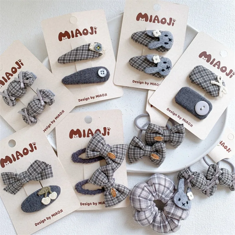

Gray Plaid Bow Flower Hair Clips Scrunchies for Girls Sweet Side Barrettes Non Slip Grip No Damage Daily Wear Hair Accessoires