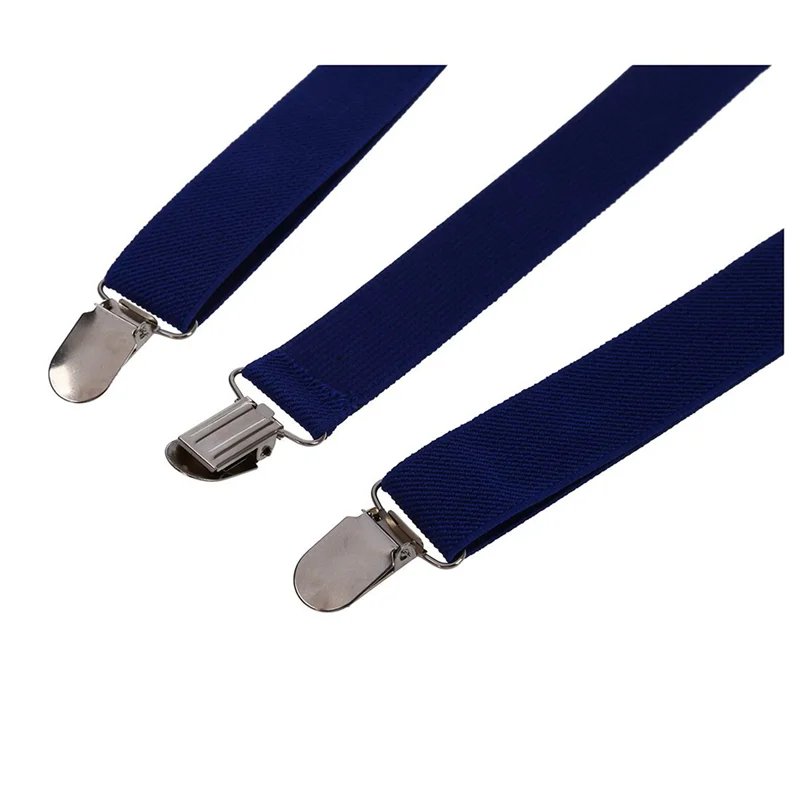 ABRT-3X ผู้ใหญ่ปรับโลหะ CLAMP Elastic Suspenders Braces สีน้ําเงินเข้ม