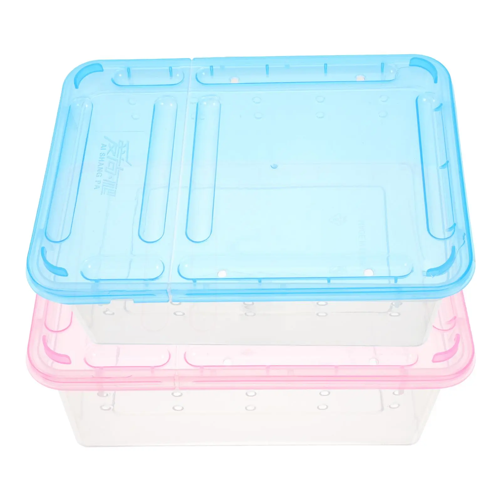 

2 Pcs Raising Box Reptile Feeding Container Lightweight Pet Cage Blue Pink Small Size Ventilation Holes for Baby Gecko