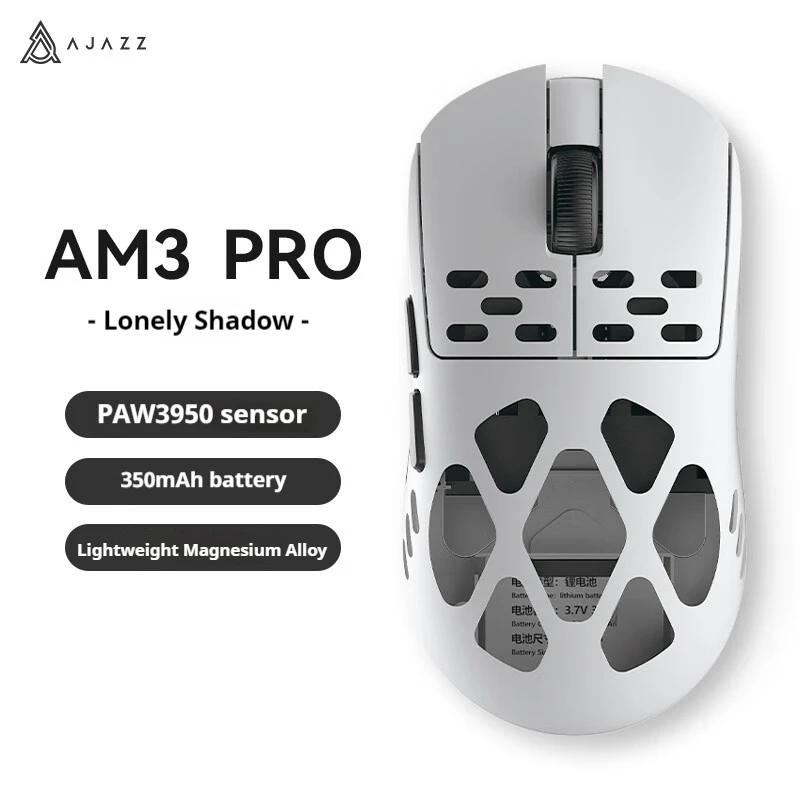 Ajazz Am3 Pro ماوس من سبائك الألومنيوم والمغنيسيوم بالكامل 49 جرام خفيف الوزن Paw3950 يدعم ملحقات الكمبيوتر ماوس لاسلكي ثلاثي الوضع