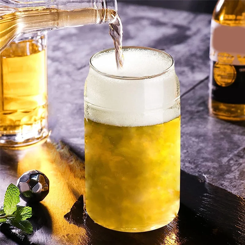 

2PCS Set, Drinking Glasses With Bamboo Lids 16Oz Can Shaped Glass Cups With Lids And Straws,Beer Glasses-[Qahk]