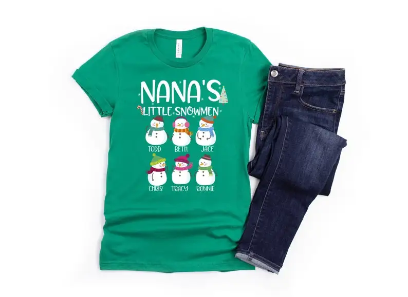 

Christmas Nana Shirt Customized Christmas Gift Cute Snowman Nana's Little Snowmen Personalized Grandkids Names 100% cotton y2k