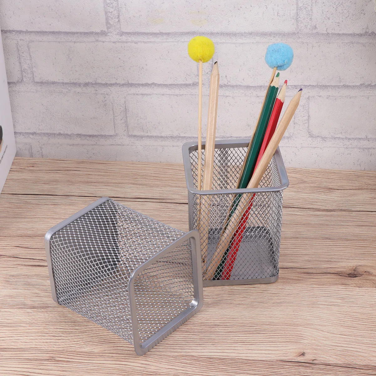 

2Pcs Metal Pen Pot Square Mesh Pencil Holder Container Organizer Silver Perfect for Cosmetics Trinkets Pencil Container