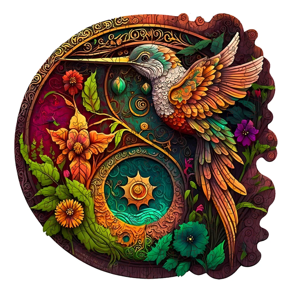 Jigsaw PuzzleHummingbird Disc Wooden Colorful, Alien Shape Animal Jigsaw Puzzle Adult Stress Relief Super Difficult EducationaL