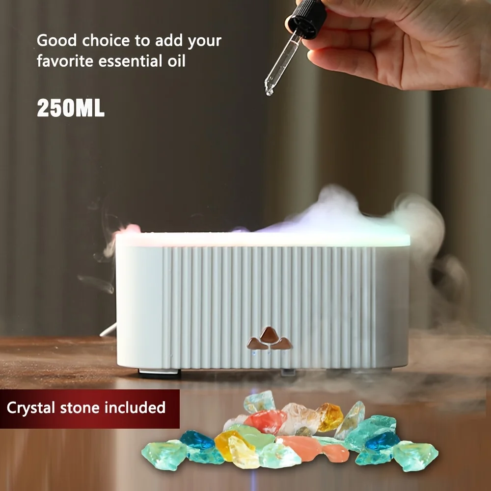 8.45Oz Mesin Aromaterapi Pelembap Api Simulasi 7 Warna Tetesan Air, Desain Asap Mensimulasikan Bentuk Api, Dapat Menambahkan Esensial
