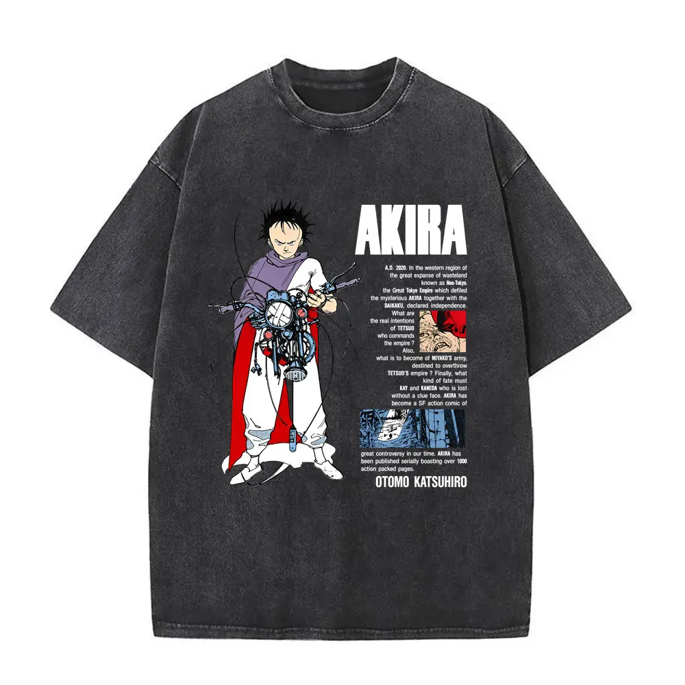 Japanese Science Fiction Cartoon Movie Anime Akira Tetsuo Shima Shotaro Kaneda Vintage Washed T-shirt Men's Oversized T Shirts