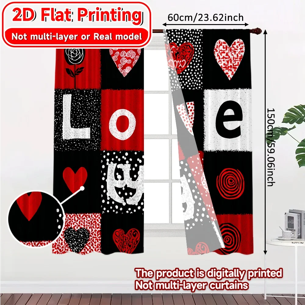 2D Flat Printing,2pcs LoveCheckers Fashionable Chic Curtains Semi-Sheer Curtains Home Decor Perfect for Living Room, Bedroom,