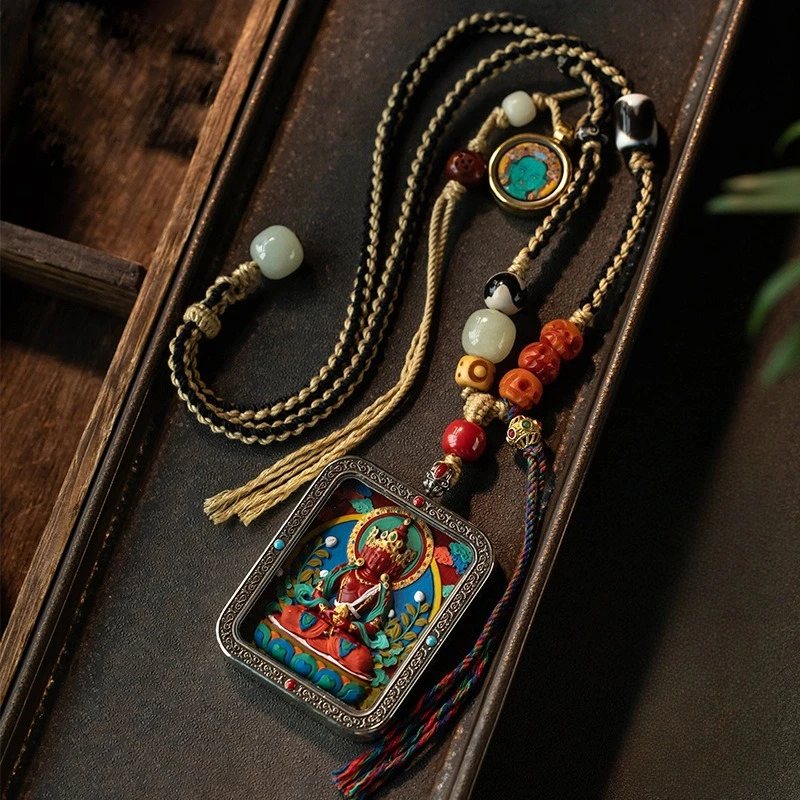 

Fashion Tibetan Style Colorful Zodiac Birth Buddha Pendants Necklace Male and Female Cinnabar Religious Thangka Guardian