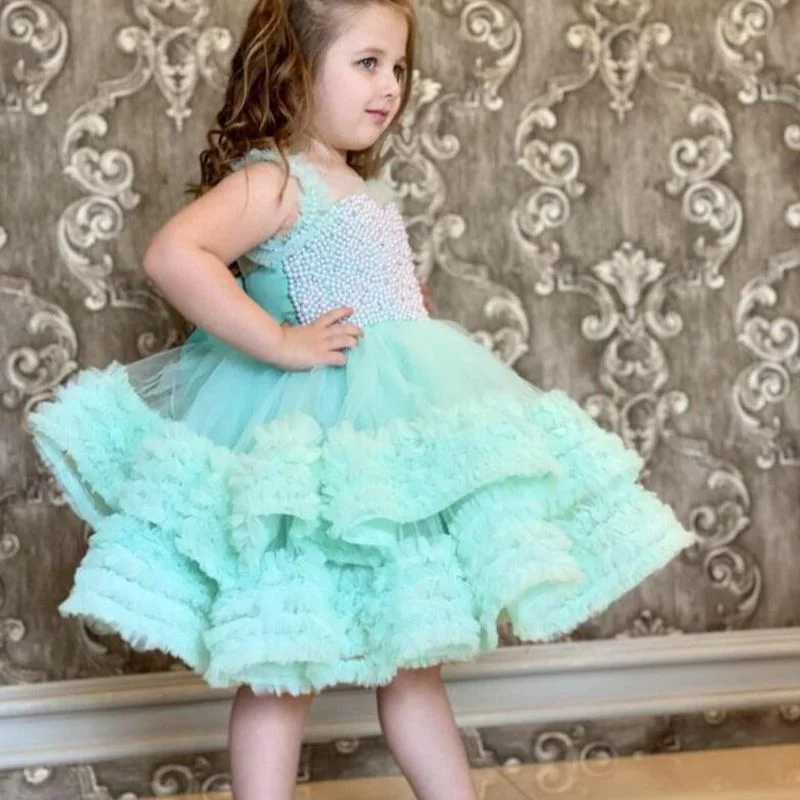 Princesa em camadas pérolas tule vestidos da menina primeira comunhão vestidos aniversário presente de natal festa de casamento aniversário mostrar