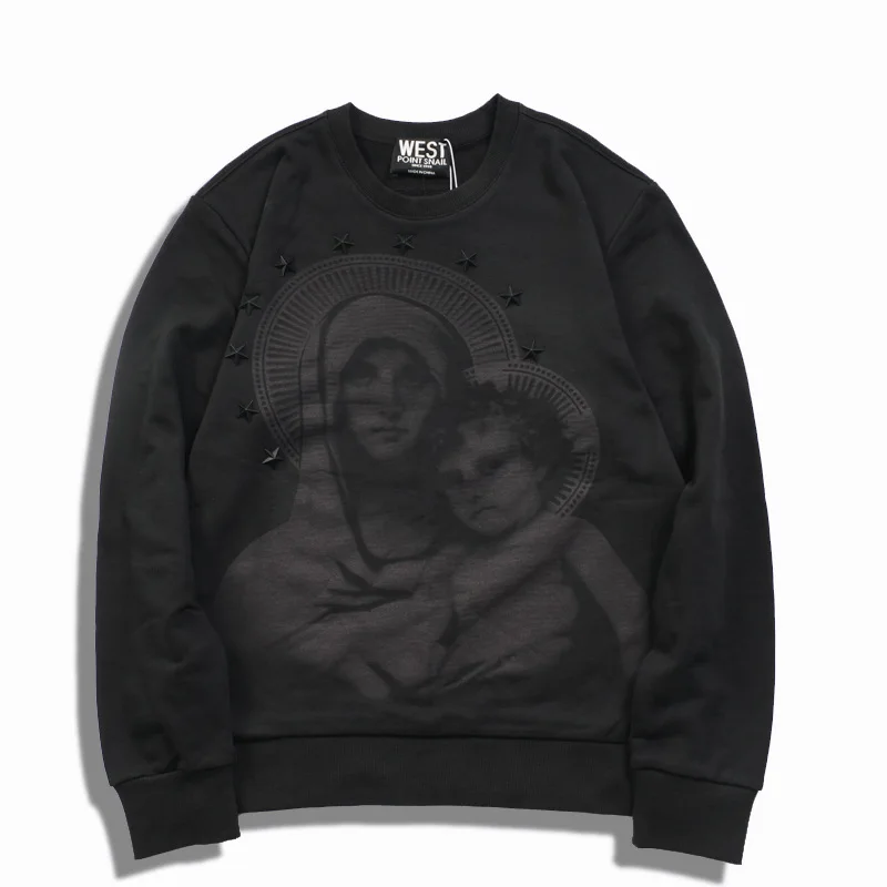 

New 2022 Novelty Men Stereo Star Virgin Mary Halo Hoodies Hoody hooded Sweatshirts velvet Cotton Drake Thicken Fleece #E36