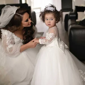 Babyonline-coated with long sleeve white ivory flower for the guest of the wedding, lady of honor of the child Lace Floral Tulle Saia, dress dress 10 Main Sales Dress Bridesmaid Wedding - №2