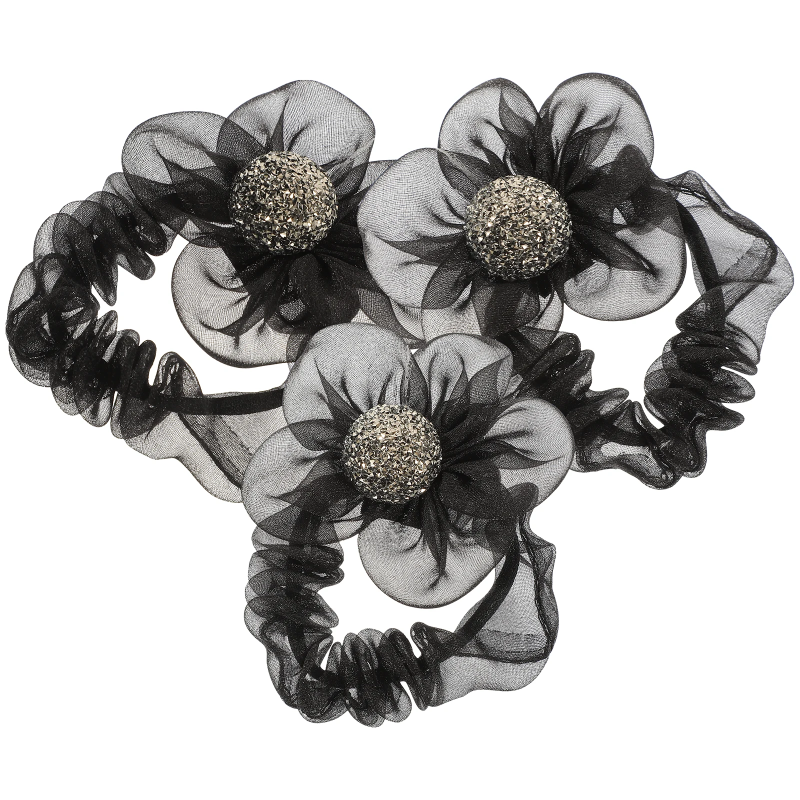 

3 Pcs Rhinestone Silk Ring Sun Flower Hair Ring Mesh Band Ponytail Holder Women Girls Hair Tie Silk Ponytail Holder