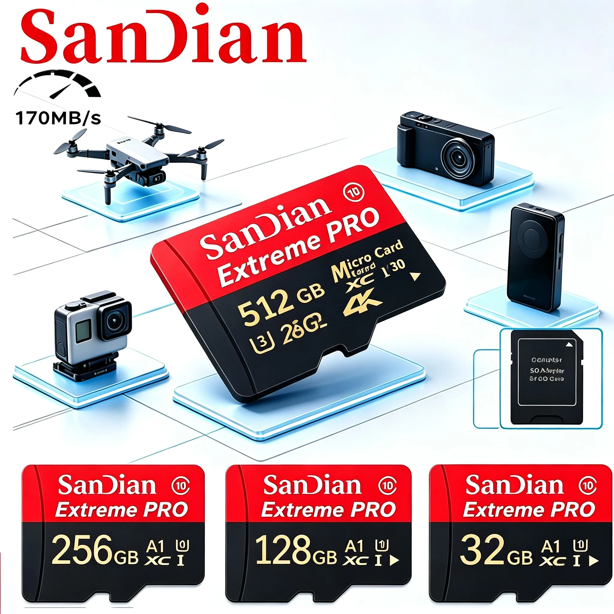 Stable Micro TF SD Card 32GB 512GB 128GB TF Cards SD Cards Memory Card U1 A2 for Driving Recorder/CCTV/Phone/Desktop/Dashcam