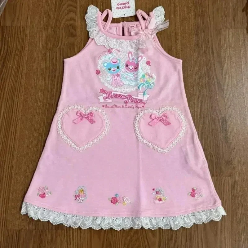 Mini abiti da festa Kawaii con ricamo di coniglio carino giapponese con fiocco dolce Lolita T-shirt da donna moda femminile Y2k abito da principessa