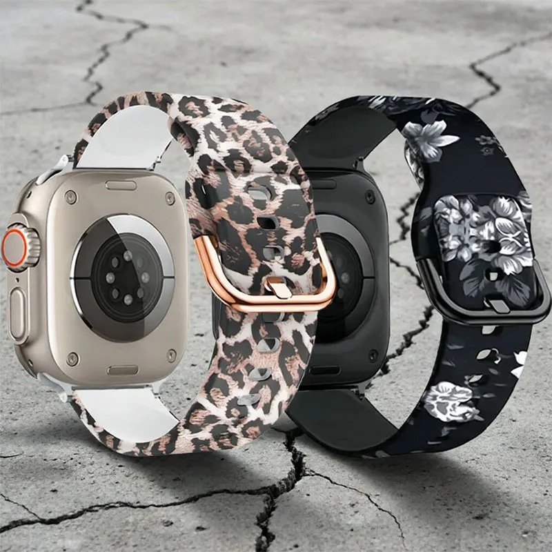 Printing Silicone Strap For Apple Watch Band 49mm Bracelet iWatch Series S10-11 42 46mm 41 45MM 38 40 44mm Watchband Accessories