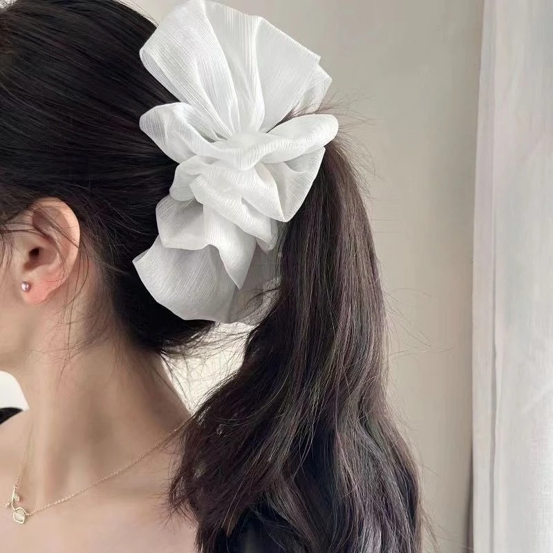 Large Black White Mesh Hair Clip Female Korean Sweet Cloud Pleated Shark Clip Hair Accessories